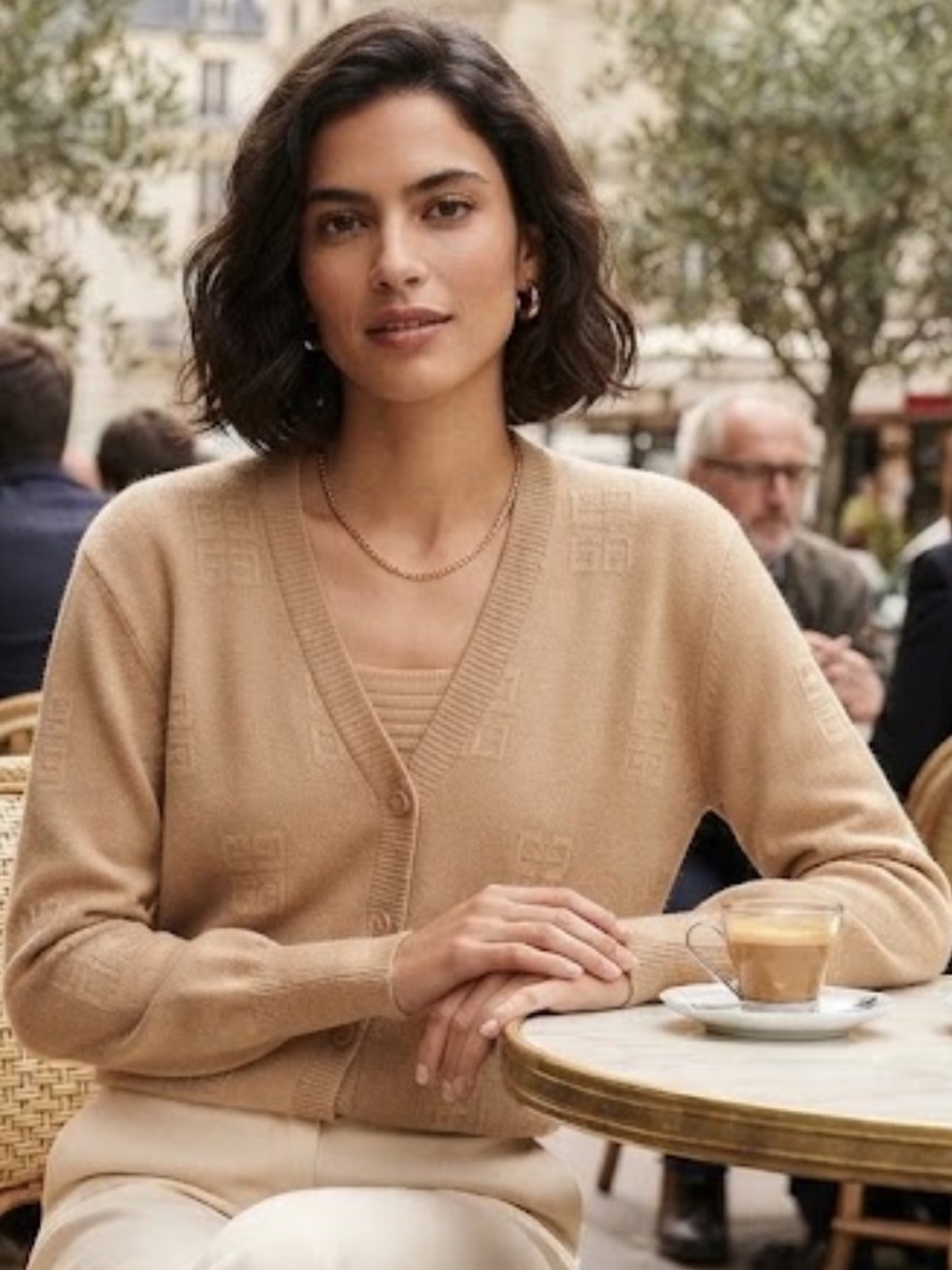 Vintage Givenchy Cashmere Silk Monogram Logo Button Cardigan Sweater Tan